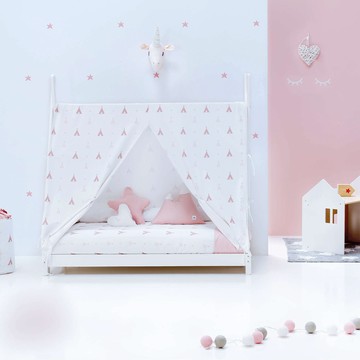 西班牙 ALONDRA｜蒙特梭利INDY兒童床＋床蓬組合 探險粉