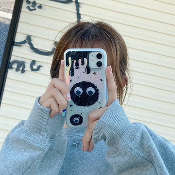 可愛煤球適用三星s20 s21手機殼s10立體眼睛s9鐳射s8保護套note20