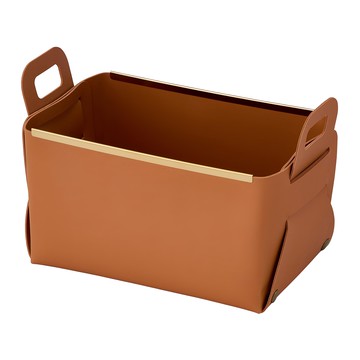 PEARL LIFE 珍珠金屬 仿皮小物收納盒 S  咖啡色  1入