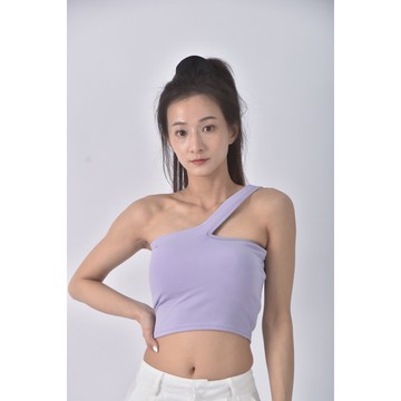 (S) 【安于晴Charlene私服】air space質感修身短版單肩紫色上衣二手衣