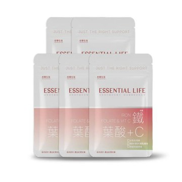 【世華生技】鐵素+葉酸+維生素C 30日份5袋組(30顆/袋 維生素 葉酸 鐵)