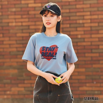 STAYREAL ALL IS LOVE愛心印花T - 灰藍