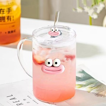 🔥優質玻璃🔥夏季大容量ins吸管帶蓋玻璃杯高顏值女生喝水水杯耐高溫杯子家用玻璃杯 玻璃水杯 質感杯子\t