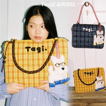 Tagi.編織小枕頭充棉刺繡串珠手提單肩防摔防震電腦包筆記本包
