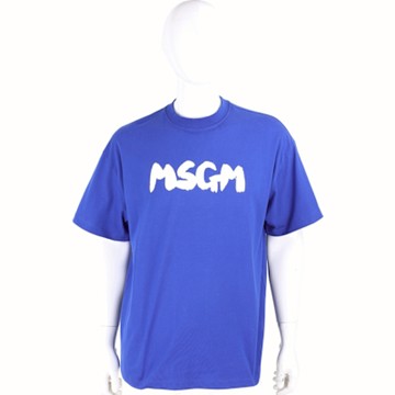 MSGM 字母草寫印花寶藍短袖TEE T恤(男款)