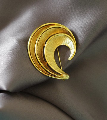 古董Vintage 金色層次波浪別針 B1044