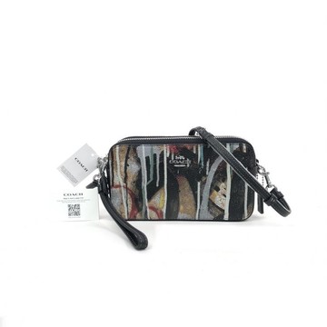 coach黑色印花皮革肩揹包