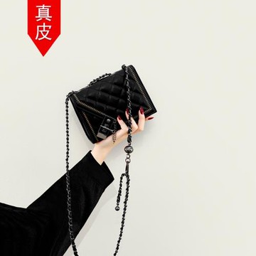 香港專柜高級感黑色包包女2025新款真皮鏈條包時尚百搭菱格斜挎包