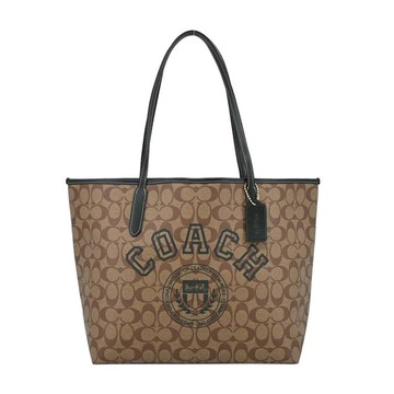 COACH Jordyn學院徽章印花PVC開放托特包（卡其深綠）_廠商直送