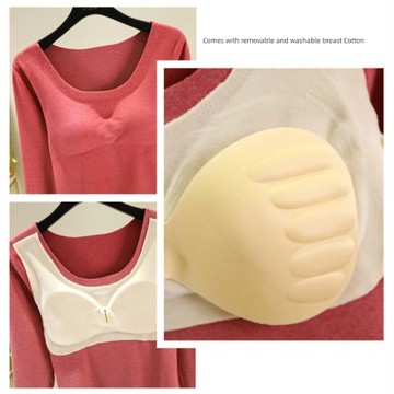 德絨女帶胸墊無痕發熱保暖內衣