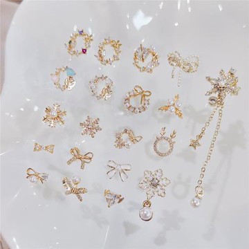 AONNAIL【圣誕系列】蝴蝶結雪花花環金屬美甲飾品彩鉆鋯石超閃