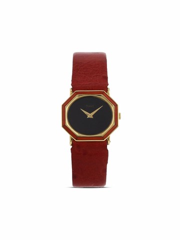 Piaget - 1970 pre-owned Vintage 27mm - women - Leather/Yellow Gold/glass - One Size - Black