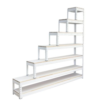 【空間特工】免螺絲角鋼樓梯櫃 六階180x45x180cm 收納櫃 屏風櫃 置物架白色角鋼款