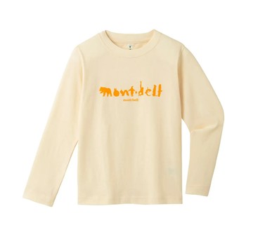 【【蘋果戶外】】mont-bell 2104758 IV 象牙白【兒童款】COTTON T 長T 棉T L/S 防曬 ANIMALLOGO