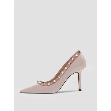 黑色百搭面試正裝裸色鉚釘高跟鞋小眾設計感性感職業工作女單鞋