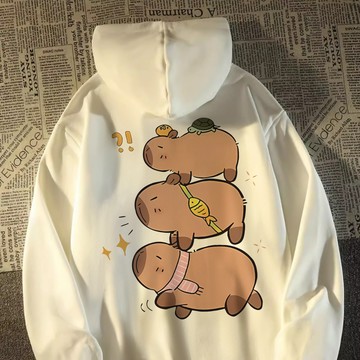 可鹽可甜~有範！ 帽t 女 趣萌卡皮巴拉印花 長袖上衣 韓系衣服女 連帽帽t 帽t外套 刷毛 大學t 長袖衛衣 重磅帽踢
