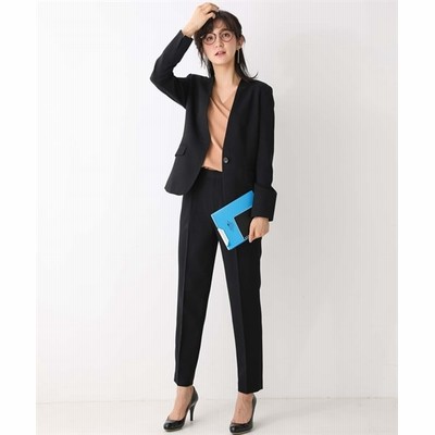 洗えるすごく伸びるノーカラー９分丈パンツスーツ レディーススーツ スマイルランド レディーススーツ Women S Suits Plus Size Women S Suits 通販 Lineポイント最大get Lineショッピング