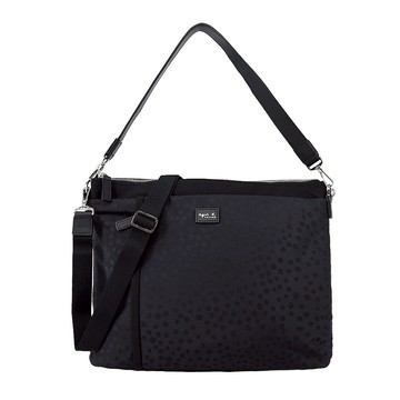 [平輸版]agnes b. 皮革LOGO圓點尼龍斜背包-大黑/真品平輸