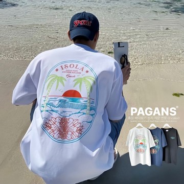 【PAGANS STORE】韓國 ISOLA 海景 渡假 勝地 日落 手繪 印花 短袖 短Tee (3 color)