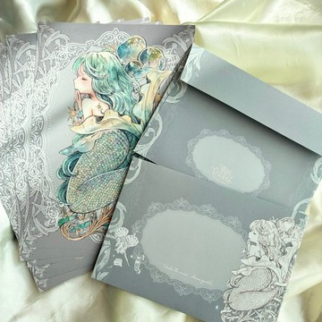 人魚信紙組 原創水彩插畫 海洋幻想文具