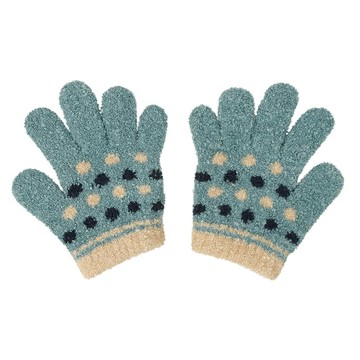 akachan honpo - 5指手套-圓點-淺藍色-日本製