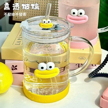 🥇隔日達出💎大容量玻璃杯女1000ml帶把手水杯帶蓋家用咖啡杯耐高溫吸管杯子男
