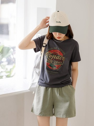 親膚純棉美式復古印花T上衣