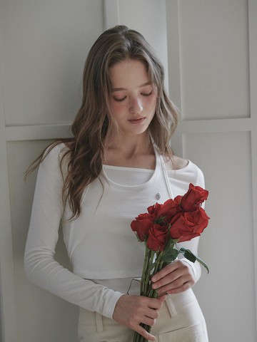 Halter Layered Cotton Blend T-Shirt [Beige]
