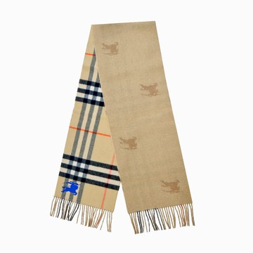 BURBERRY雙面兩用格紋羊絨圍巾(沙色)