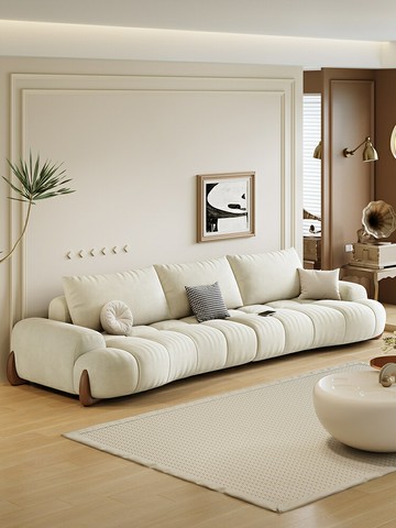 優樂悅~夏邦奶油風棉花糖輕奢布藝沙發客廳簡約小戶型貓抓布弧形直排沙發