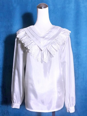 V領刺繡輕古董長袖襯衫/ 國外帶回 VINTAGE