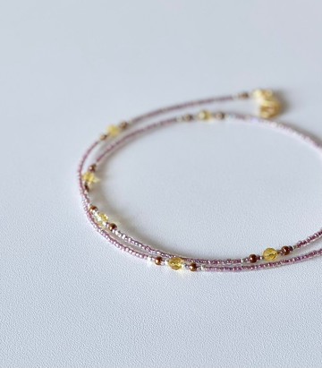 灰粉色調 | 黃水晶與玻璃珠口罩掛繩項鍊 (飾繩)