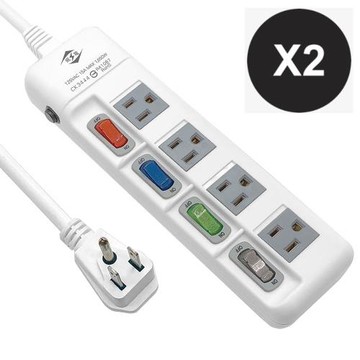 【威電】2入組CK-3444-6 3孔4開4座 防塵滑蓋 延長線 6尺/1.8M(平貼 插頭 過載斷電 電源線組)