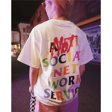 OS寬松美式復古T恤男女同款Vintage圓領純棉大碼大幅印花短袖上衣