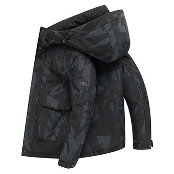 [米蘭精品] 真羽絨90%白鴨絨羽絨外套羽絨衣夾克-連帽迷彩印花短款防寒保暖男外套2色74df62