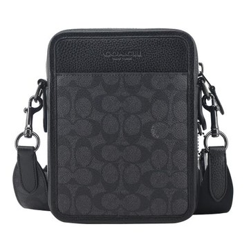 COACH Sullivan經典PVC拼接皮革直式斜背包(黑灰)