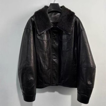 [巴黎精品] 現貨+預購 真羊皮羊毛領白鵝絨羽絨皮衣秋冬外套寬鬆休閒女裝-翻領派克服女外套2色n1ml16