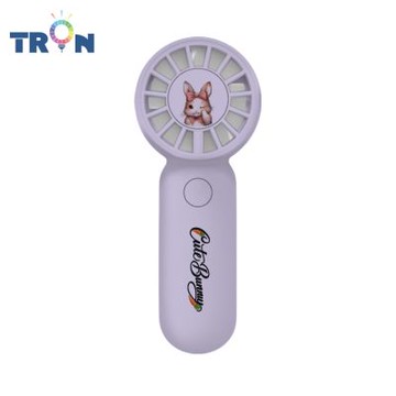 TRON 迷你手持風扇 紫色 萌貓萌兔-1 三檔風速 防丟掛繩 充電風扇