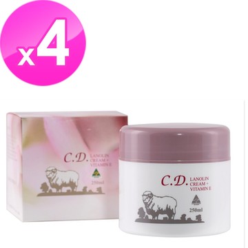 【澳洲Natures Care】C.D. 綿羊霜含維他命E(4入組 250g/罐) 即期品-2026年10月到期