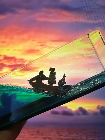 黑珍珠號游輪流體漂流瓶擺件海盜船桌面禮品生日禮物永不沉沒翻船 全館免運