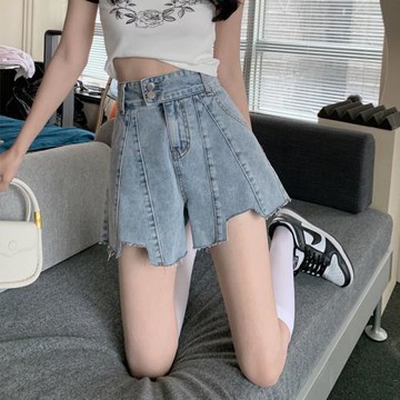 高腰牛仔短褲女2025秋季新款韓版寬松辣妹大碼闊腿薄款a字熱褲子