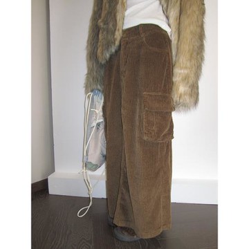 3months美式復古工裝半身裙女立體口袋秋冬新款加厚燈芯絨中長裙