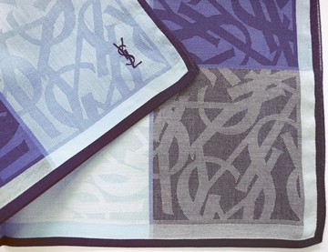 Yves Saint Laurent 古董手帕 藍紫色 Monogram 18 x 18 英吋