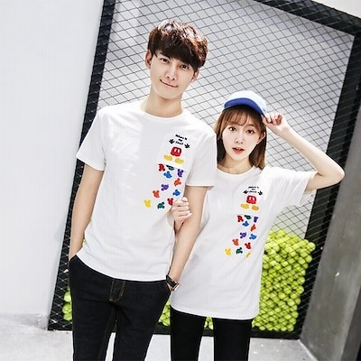 新品綿100 ミッキーtシャツ 可愛いミッキープリント韓国ファッション ペアルックカップルtシャツ メンズ Tシャツ ディズニー 旅行お揃い 通販 Lineポイント最大get Lineショッピング