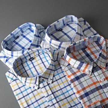 男潮日系出口原單長袖格子襯衫