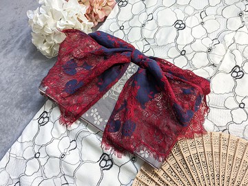 【洋粋youiki】原創和洋風格。帯揚|帯揚げ。日本藍底/紅色蕾絲