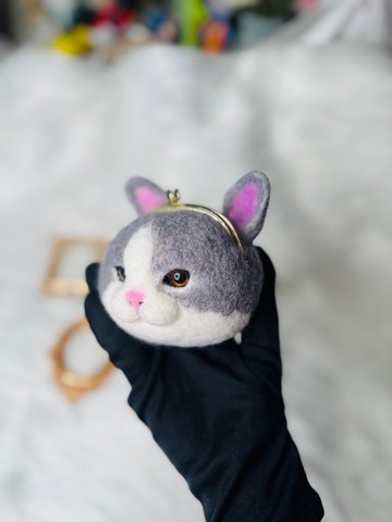 羊毛氈貓咪金口包