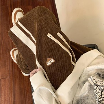 美式重磅歐棉絨褲子男春秋高端衛褲潮牌復古條紋運動褲直筒休閑褲