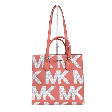 michael kors粉色拼色帆布手提包