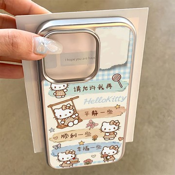 免運+隔日🚚電鍍手機殼 文字kitty貓 適用蘋果17promax 16Pro 15plus14 13 12 11防摔